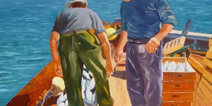 053 – Almadraba – Envasando la primera levada – Óleo Tela – 60 x 73