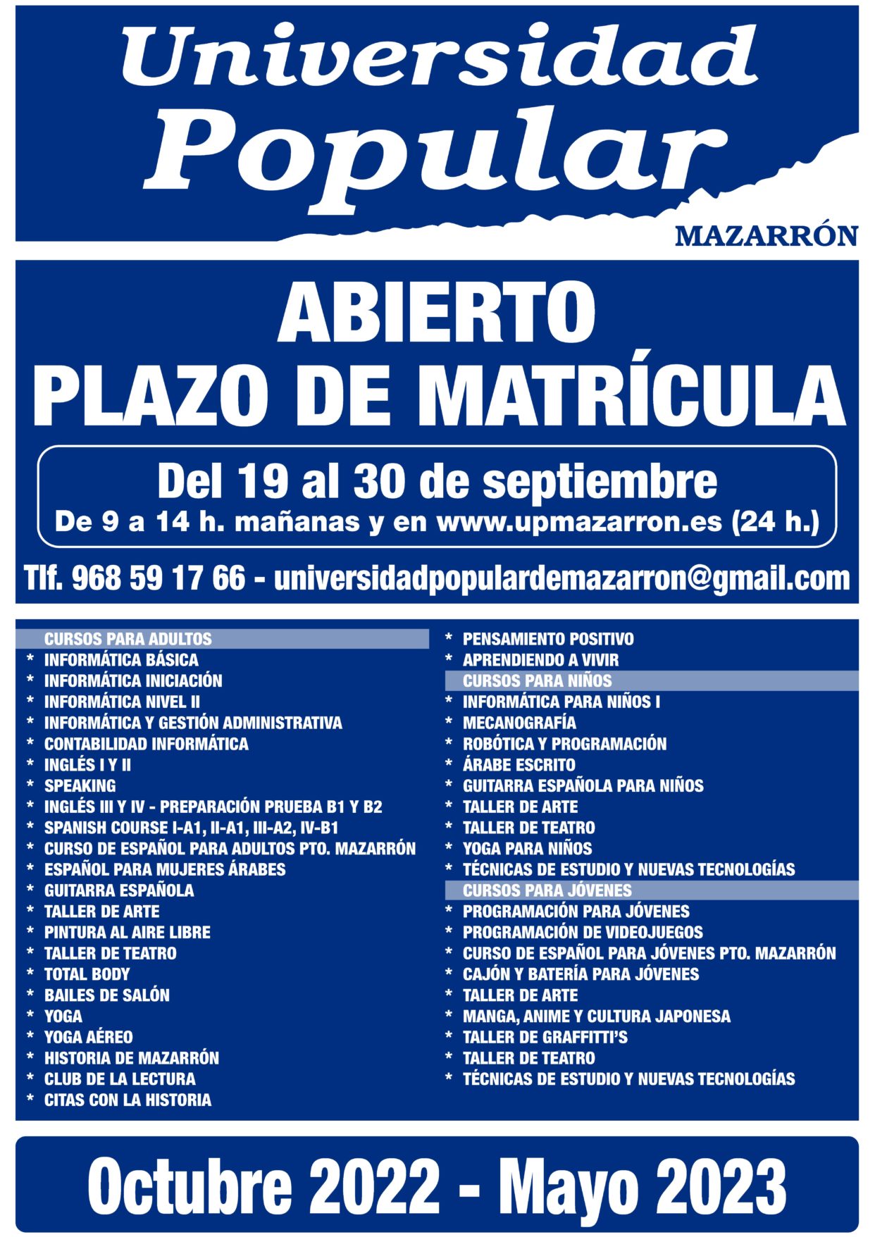 UNIV. POPULAR. Cartel cursos 2022-23