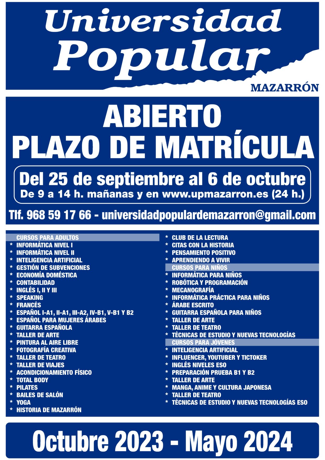 UNIV. POPULAR. Cartel cursos 2023-24